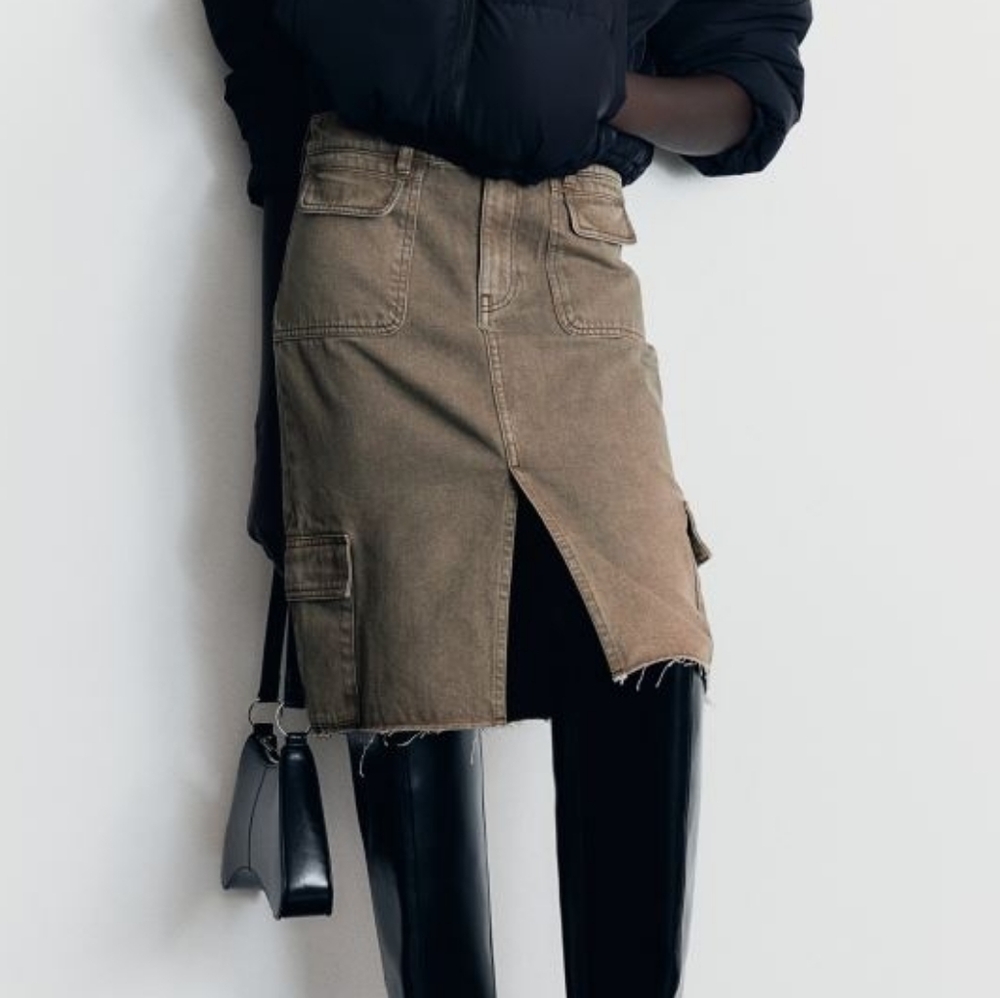 H&M denim cargo skirt  brown Raw Hem Nwt